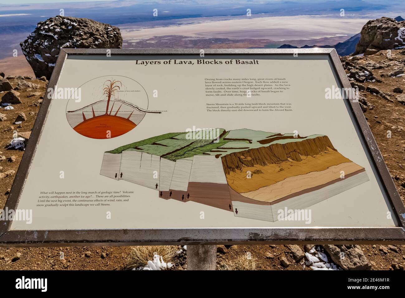 Panneau d'interprétation sur la géologie de Steens Mountain, Oregon, États-Unis [aucun droit d'auteur; disponible uniquement pour les licences éditoriales] Banque D'Images