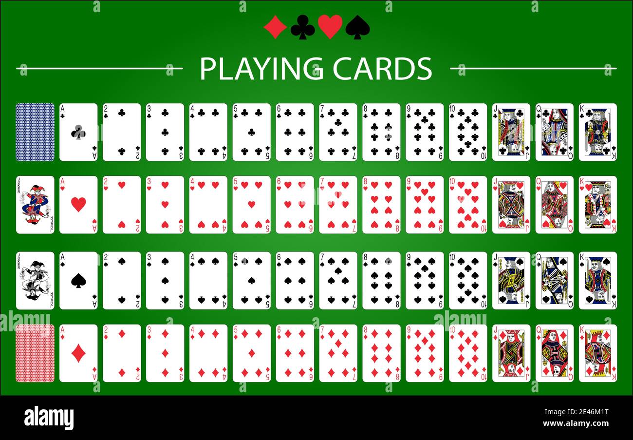 Jeu de poker avec cartes isolées sur fond vert Illustration de Vecteur