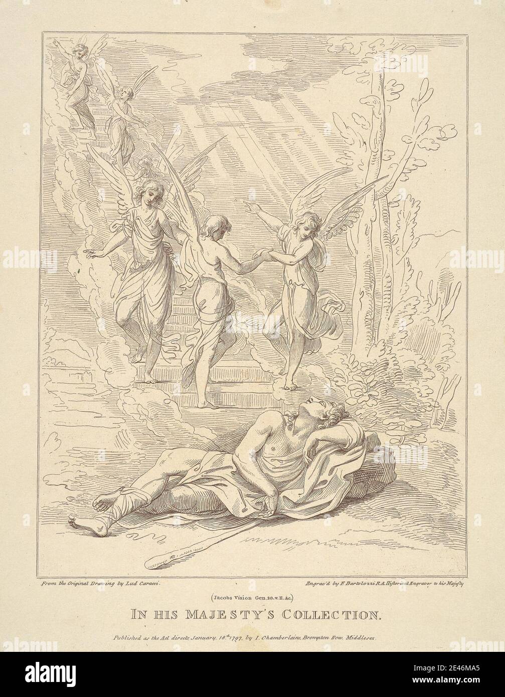 Francesco Bartolozzi RA, 1728-1815, italien, actif en Grande-Bretagne (1764-99), Jacob's Vision, Genesis 28, v. II, 1797. Gravure. Banque D'Images