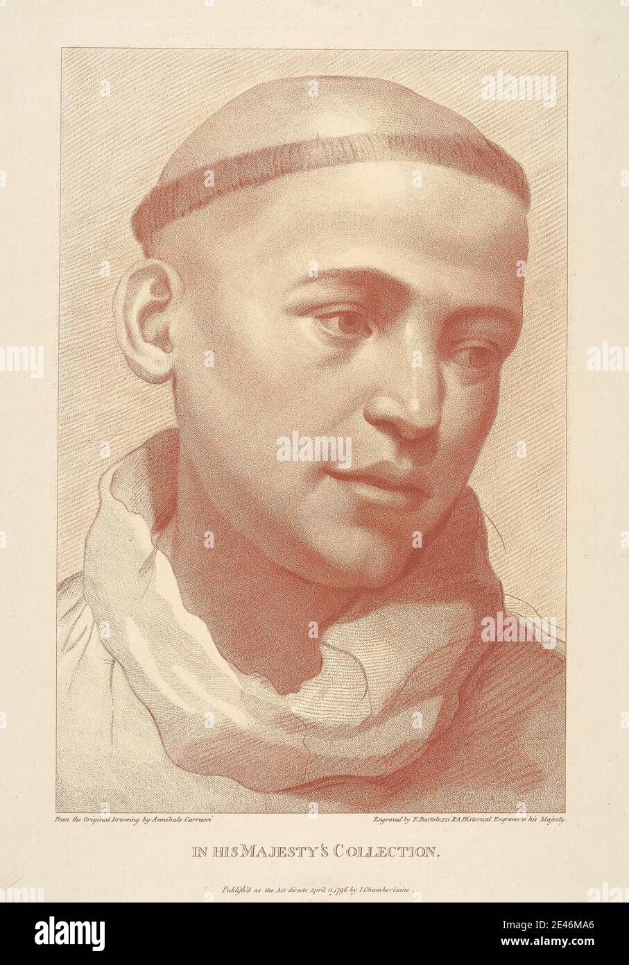 Francesco Bartolozzi RA, 1728â€"1815, Italien, actif en Grande-Bretagne (1764â€"99), A Monk's Head, 1796. Gravure. Banque D'Images