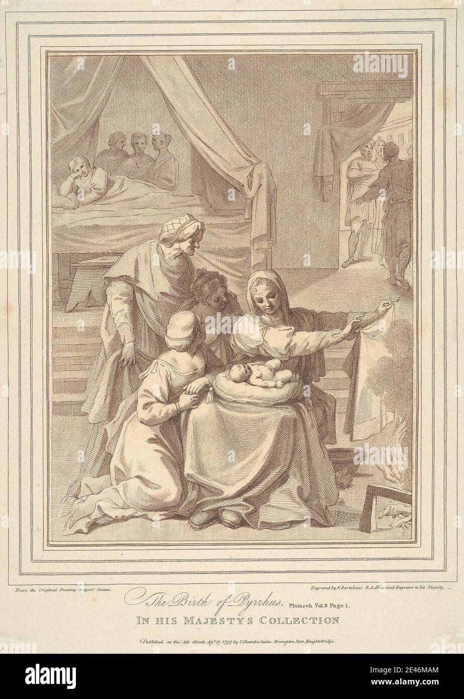 Francesco Bartolozzi RA, 1728â€"1815, Italien, actif en Grande-Bretagne (1764â€"99), la naissance de Pyrrhus, 1797. Gravure. Banque D'Images