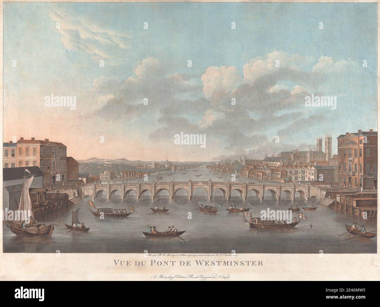 Pierre Michel Alix, 1762â€"1817, français, vue de Pont de Westminster, c. 1799. Mezzotint. Banque D'Images