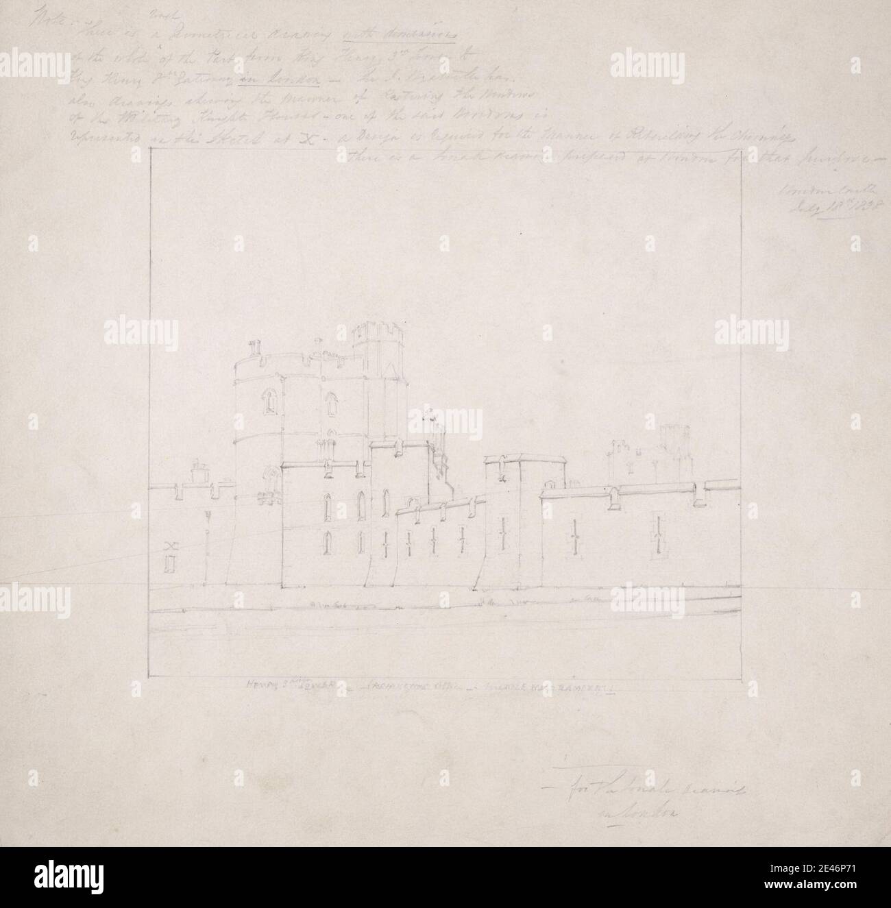 Studio de Sir Jeffry Wyatville, 1766–1840, British, Windsor Castle, Berkshire : Middle Ward, 1838. Graphite sur papier vélin moyen, légèrement texturé, crème. Sujet architectural Banque D'Images