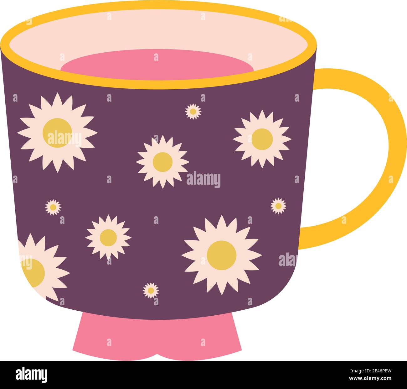 tasse de thé de couleur pourpre et tournesol Illustration de Vecteur