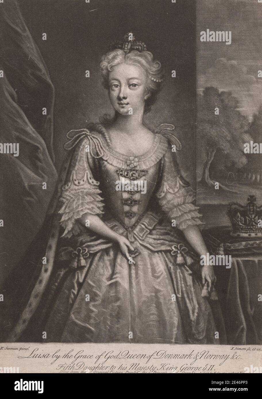 John Simon, 1675–1755, français, Luisa... Reine du Danemark et de la Norvège. Mezzotint. Domaine public Banque D'Images