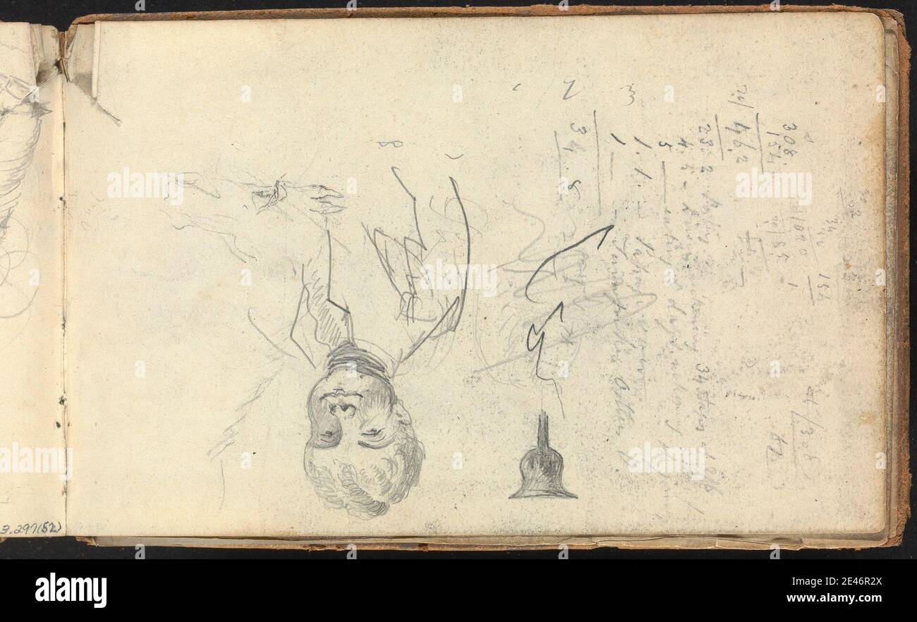 Thomas Bradshaw, né en 1767, British, Album of Landscape and Figure Studies: Croquis d'un jeune homme (liste courte, calculs mathématiques scribbled sur le côté droit de la feuille). Graphite. Domaine public Banque D'Images