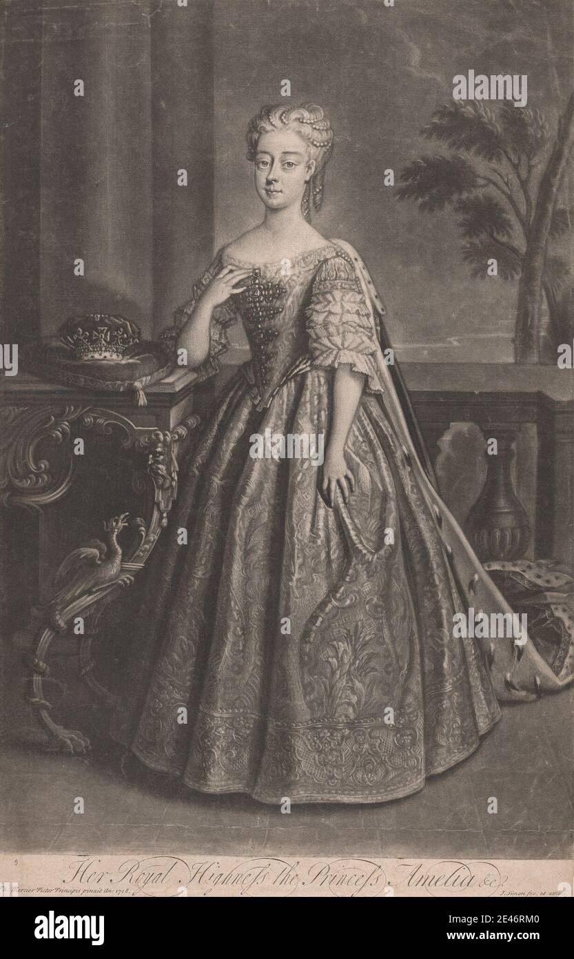 Imprimé par John Simon, 1675–1755, français, son Altesse Royale, la princesse Amelia, non daté. Portrait de Mezzotint, princesse. Amelia [Emily], princesse (1711-1786), fille de George II Banque D'Images