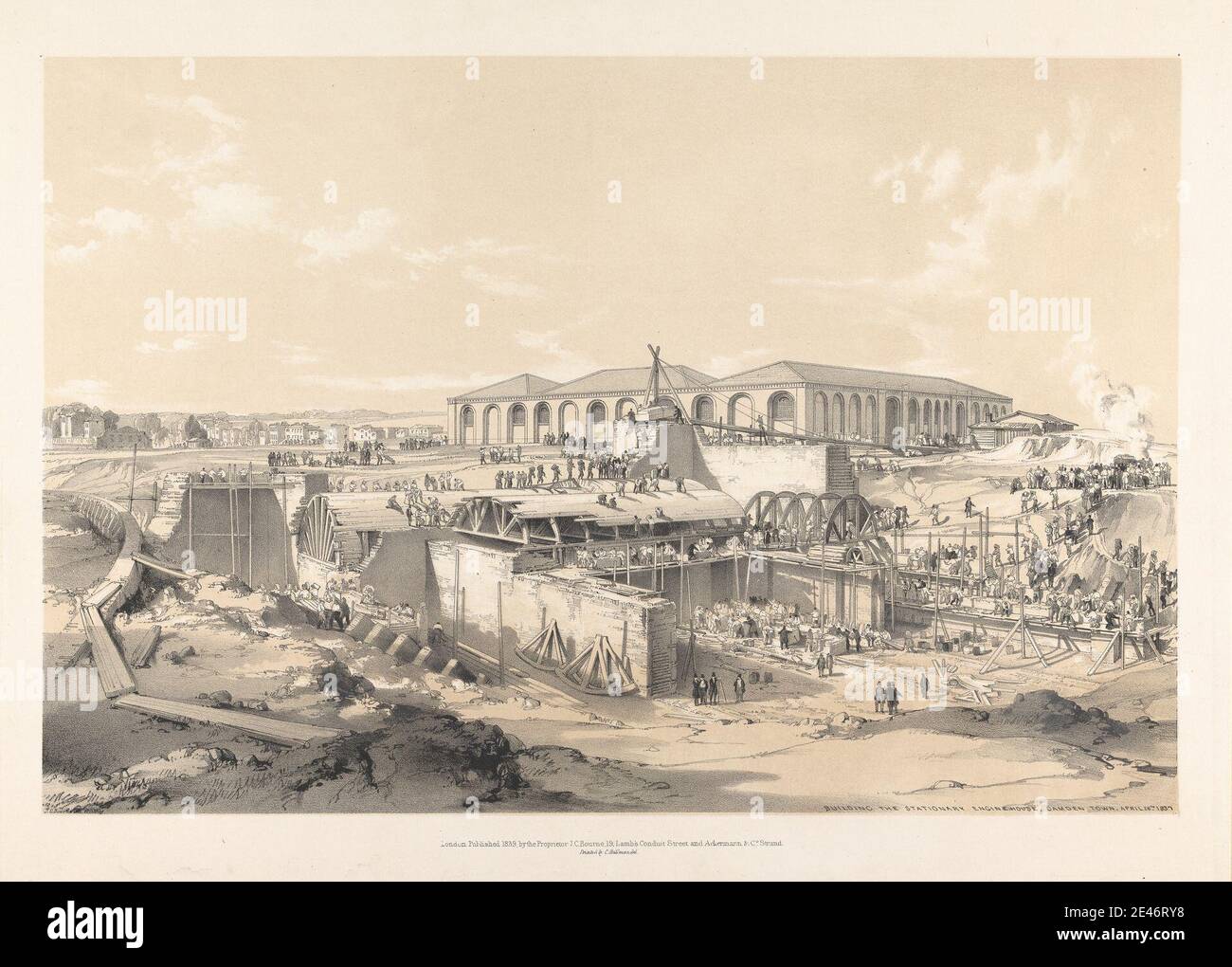 John Cooke Bourne, 1814–1896, British, « Building the Stationary Engine House, Camden Town, 26 avril 1837 », 1839. Lithographie. Domaine public Banque D'Images