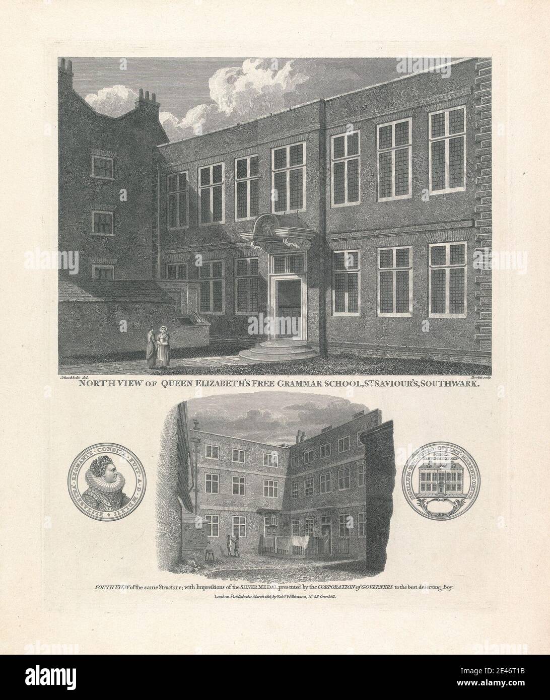 Bartholomew Howlett, 1767–1827, British, North View of Queen Elizabeth's Free Grammar School, 1815. Gravure. Domaine public Banque D'Images