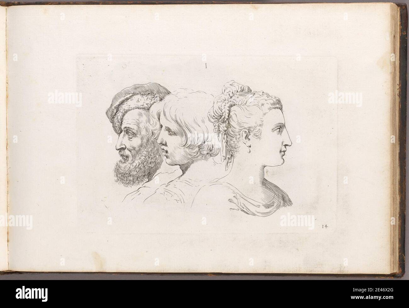 Imprimé par Oliverio Gatti, 1568–1651, Italien, Etudes pour l'instruction des peintres, deux suites. Rome, c. 1630, non daté. Gravure en ligne sur du papier à la crème, légèrement texturé, de taille moyenne. Domaine public Banque D'Images