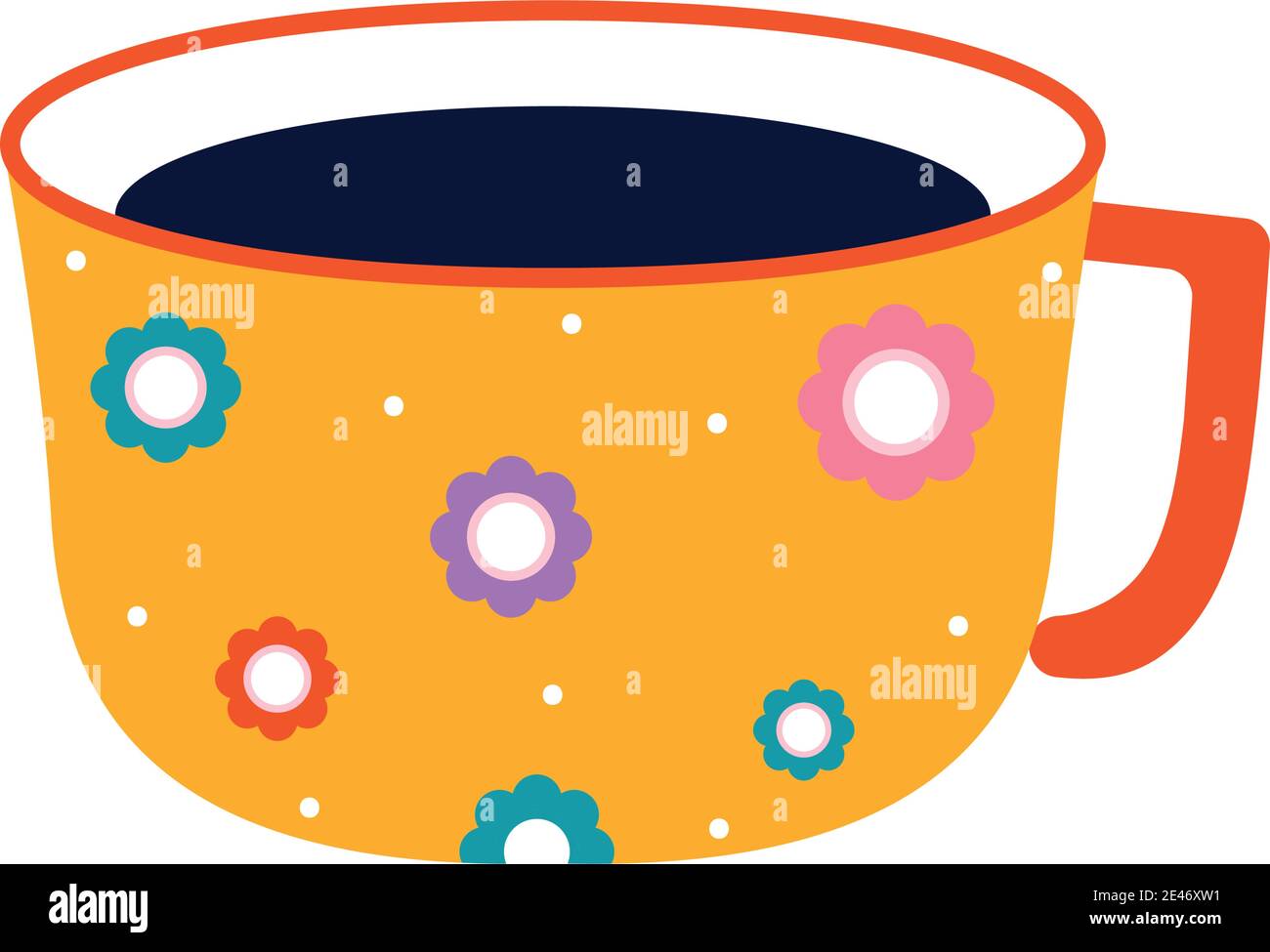 tasse de thé de couleur jaune et fleurs Illustration de Vecteur