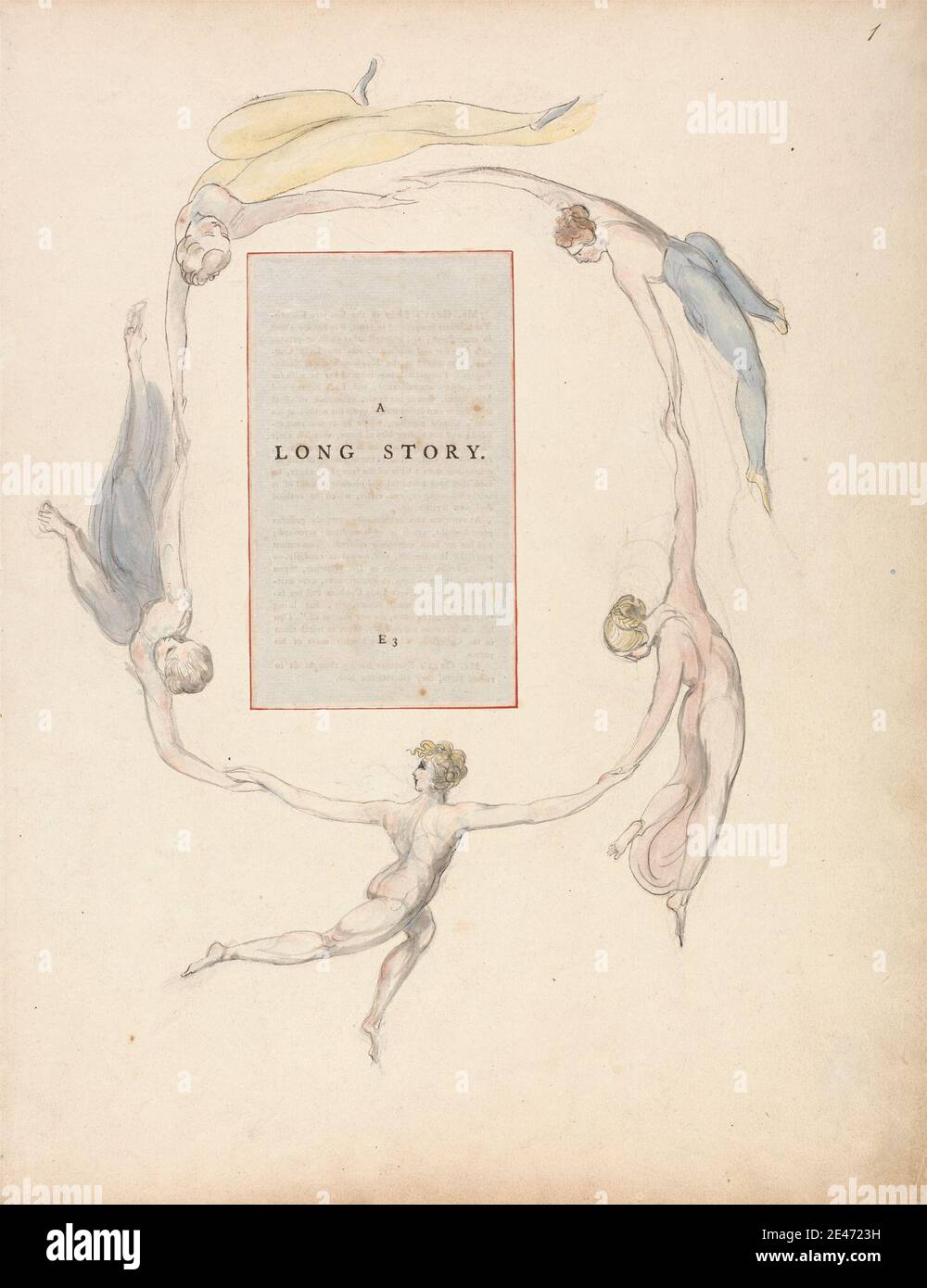 William Blake, 1757–1827, British, The Poems of Thomas Gray, Design 23, 'A  long Story.', entre 1797 et 1798. Aquarelle avec stylo et encre noire et  graphite sur papier vélin crème modérément épais