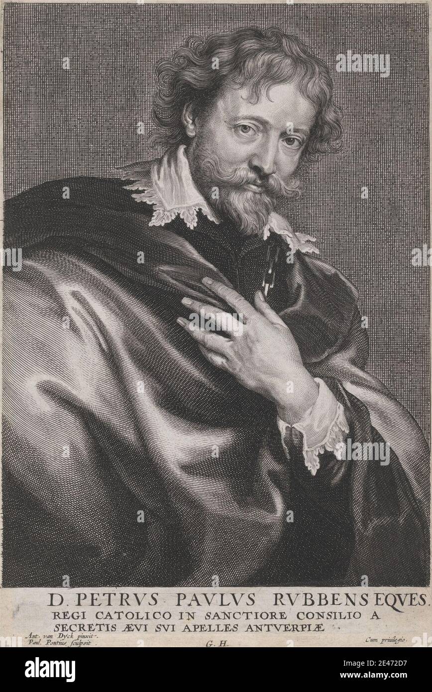 Paulus Pontius, 1603–1658, Flamand, D. Petrus Paulus Rubbens Eques, vers 1635. Gravure en ligne et gravure en crépi sur papier peint, de couleur moyenne, légèrement texturé, blanc brun, moyennement épais, légèrement texturé, crème, papier peint. Barbe, homme, portrait. Rubens, sir Peter Paul (1577-1640), peintre Banque D'Images