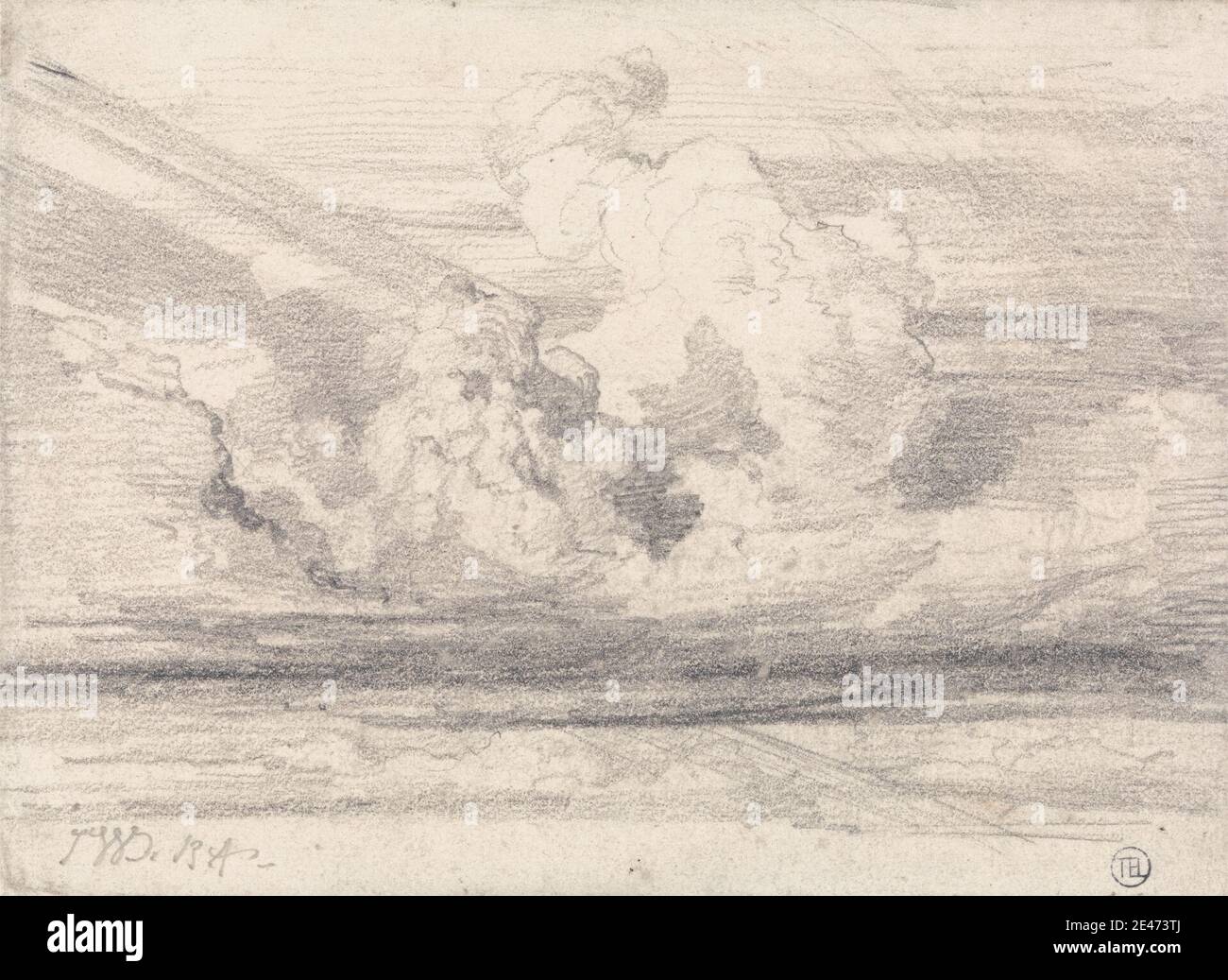 James Ward, 1769–1859, British, Cloud Study, non daté. Graphite sur papier vélin moyen, lisse, crème, monté sur papier cousu moyen, légèrement texturé, beige. Nuages , paysage , science , ciel , étude (travail visuel) Banque D'Images