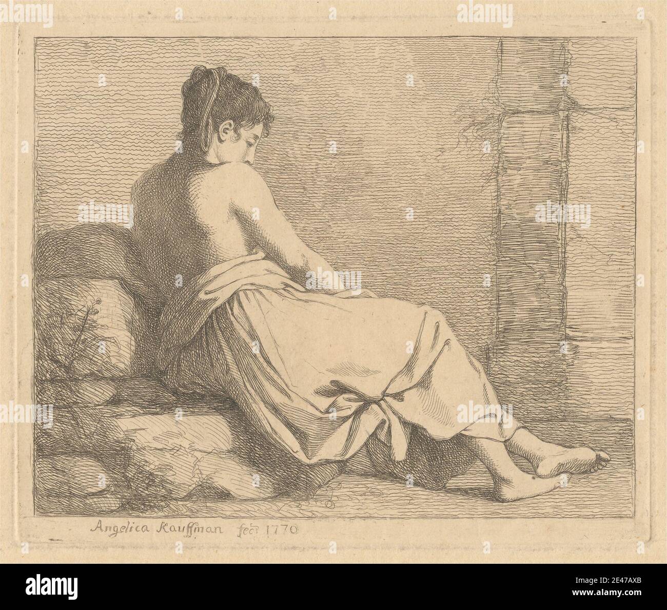 Angelica Kauffmann RA, 1741–1807, Suisse, active en Grande-Bretagne (1766–81), femme assise, le blanc 20, I/II Gravure avec mezzotint ajoutée. Domaine public Banque D'Images