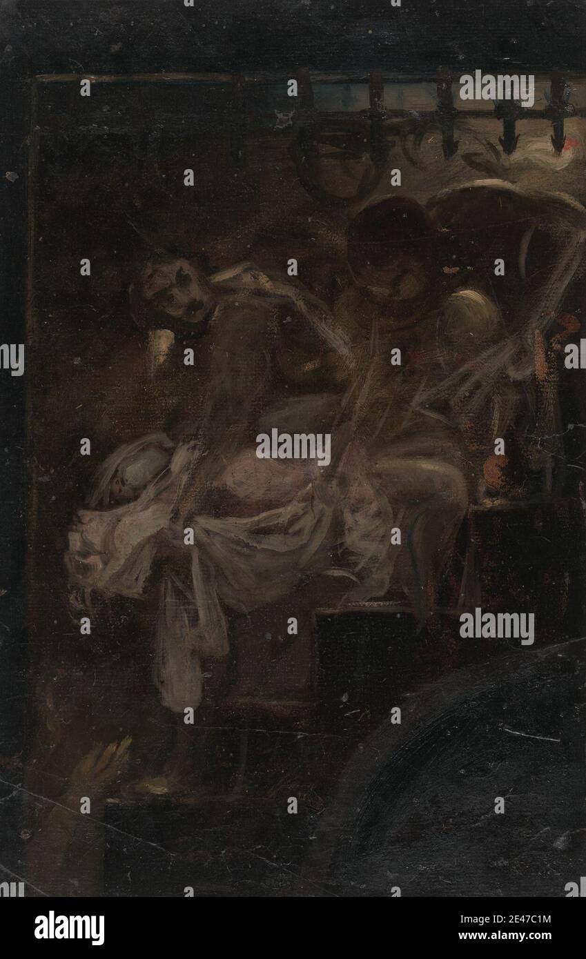 James Northcote, 1746–1831, British, Study for Burying the Royal Children, v. 1790. Huile sur papier beige, légèrement texturé, de taille moyenne. Inhumation , enfants , morts , mains , thème littéraire , hommes , princes , Richard III, pièce de William Shakespeare , royal , pointes , escaliers , tours. Shakespeare, William (1564–1616), dramaturge et poète Banque D'Images