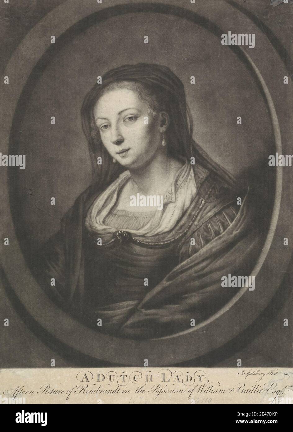 Imprimé par John Spilsbury, 1730–1795, UNE dame hollandaise, non daté. Mezzotint sur papier moyen, légèrement texturé, crème, couché. Domaine public Banque D'Images