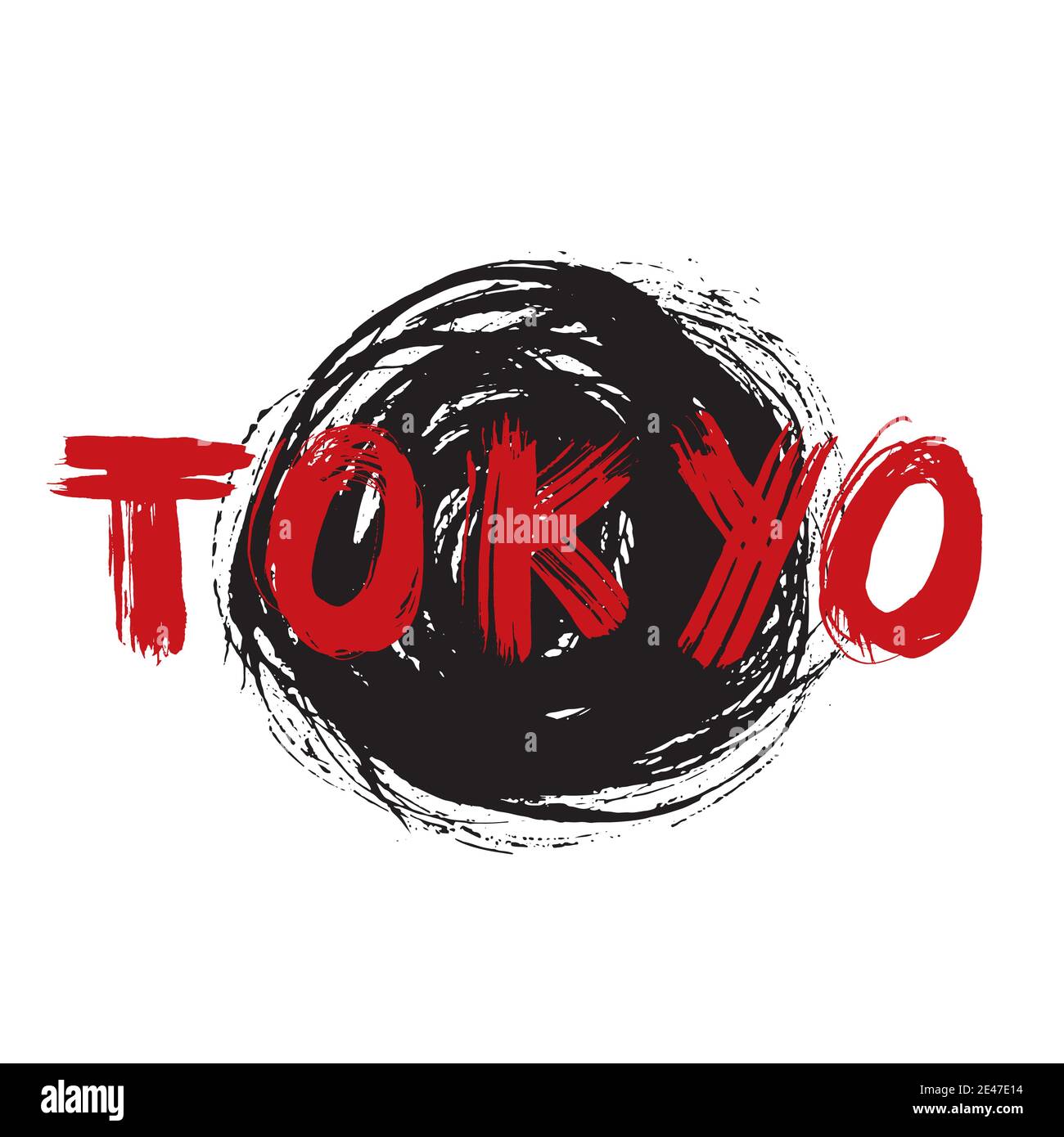 La calligraphie au pinceau de Tokyo, signe manuscrites lettrage grunge dessinés à la main, texte calligraphié. Vector illustration. Illustration de Vecteur