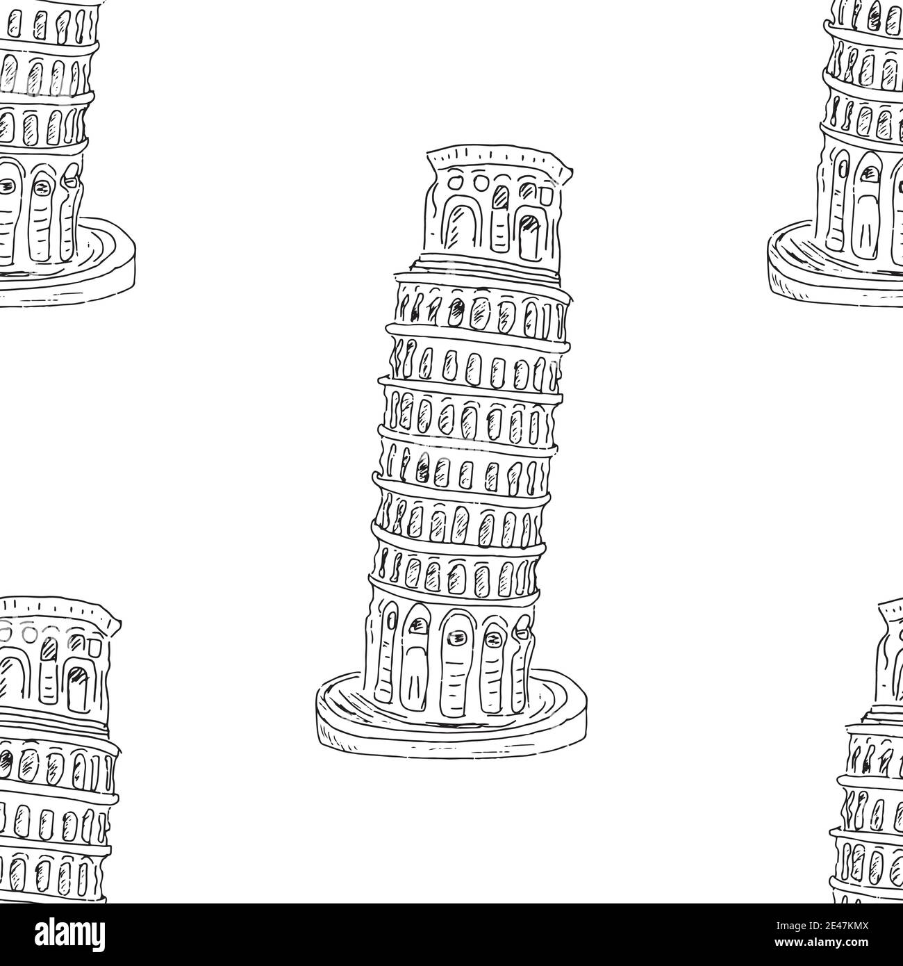 Tour penchée de Pise sans couture, dessin main d'arrière-plan esquissé. Illustration vectorielle. Illustration de Vecteur