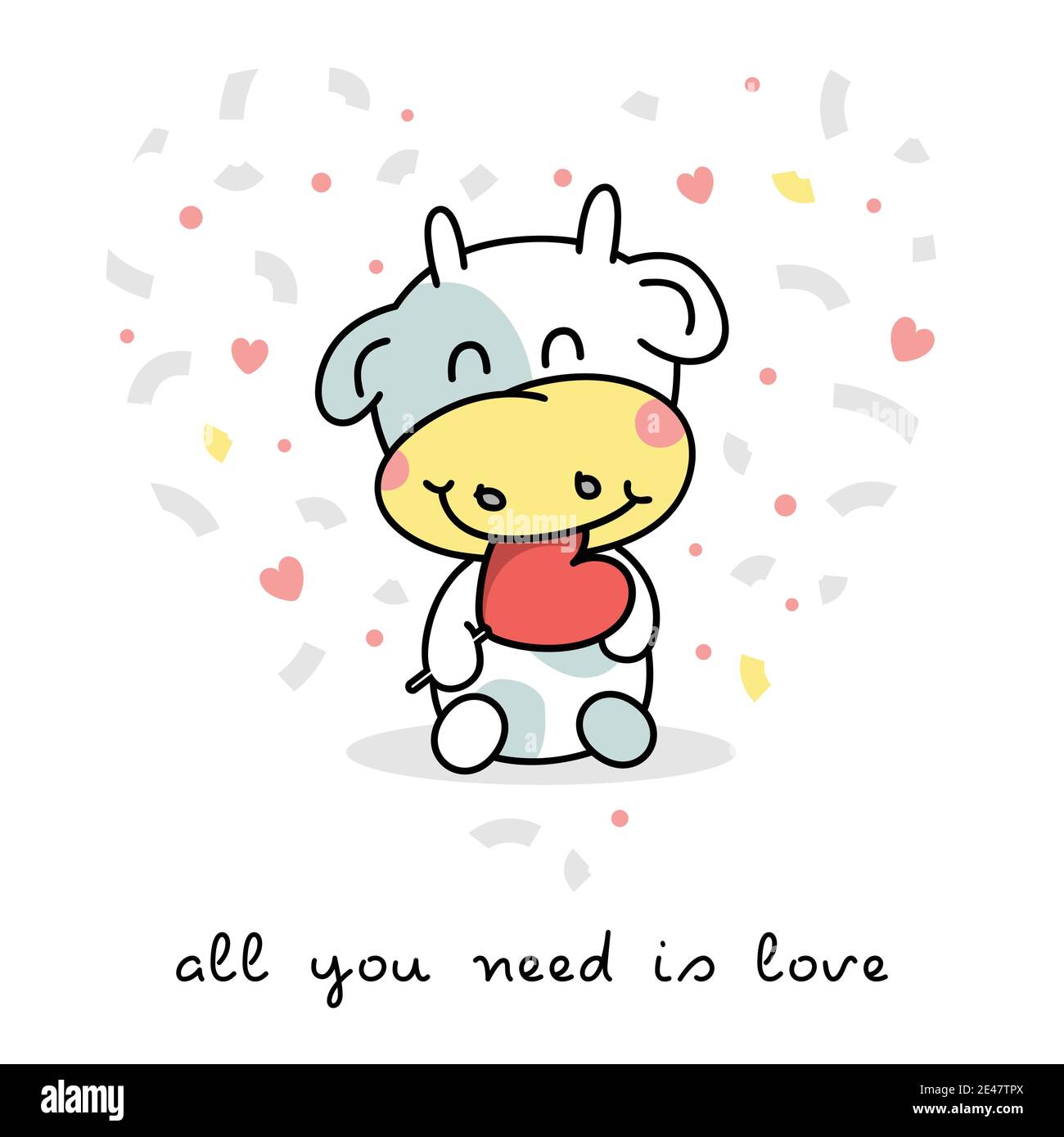 carte de saint-valentin vector, délicieux lollipop en forme de coeur, jeunes sourires de taureau, tout ce dont vous avez besoin est l'amour Illustration de Vecteur