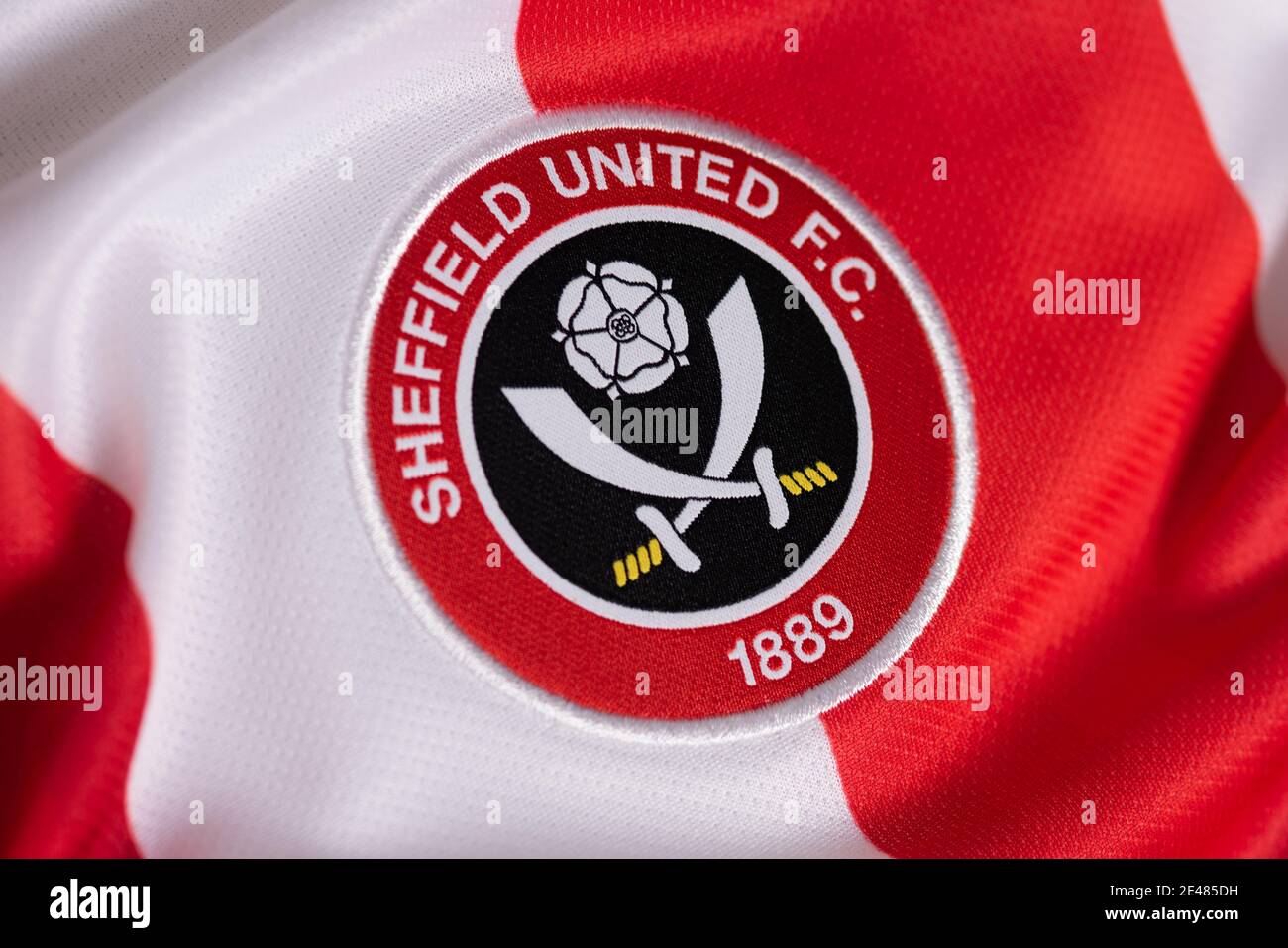 Gros plan sur la tenue de football Sheffield United FC 2020 heures sur 24, 21 jours sur 7. Banque D'Images