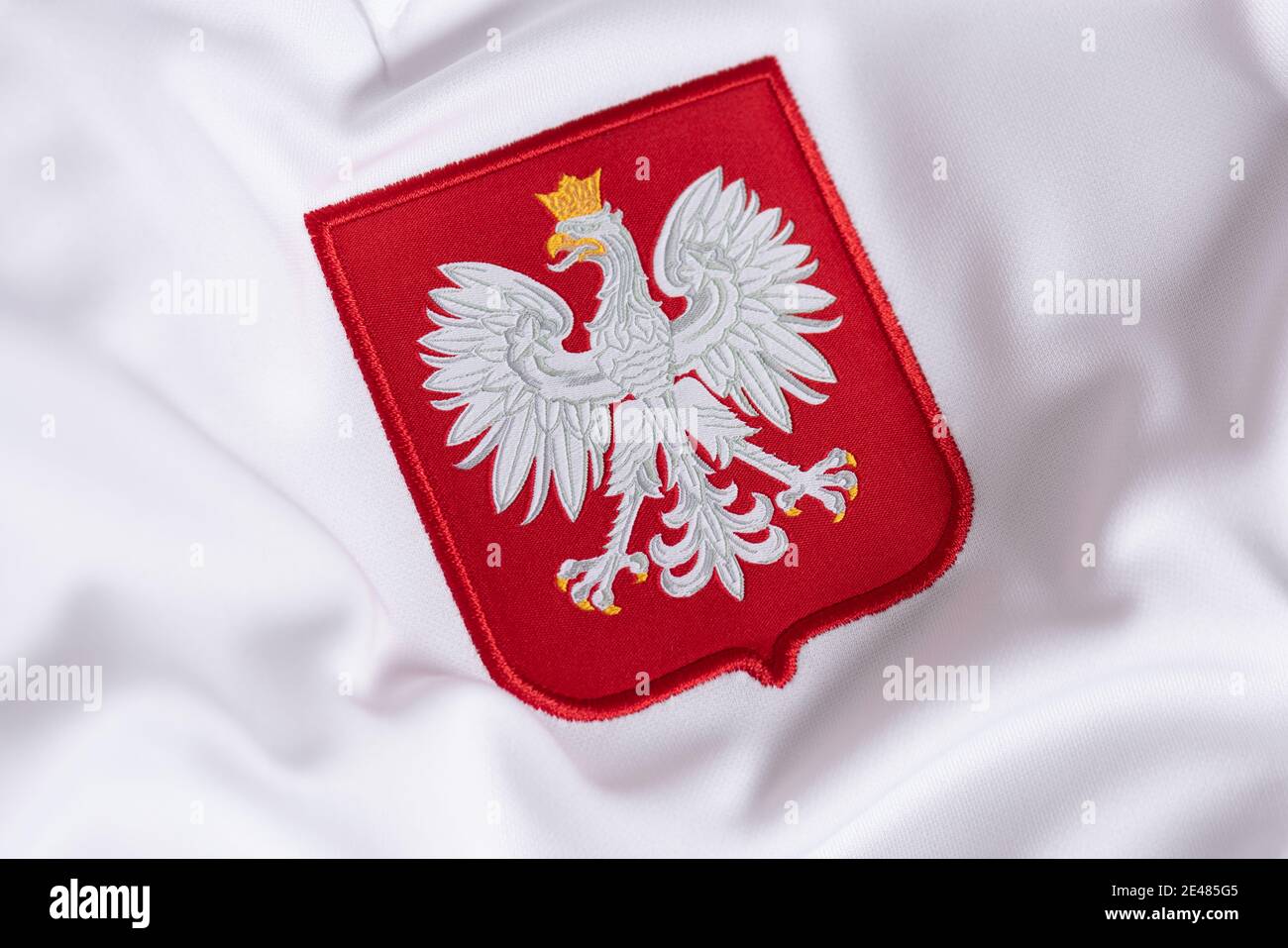 Gros plan sur la tenue de l'équipe nationale de football de Pologne Banque D'Images