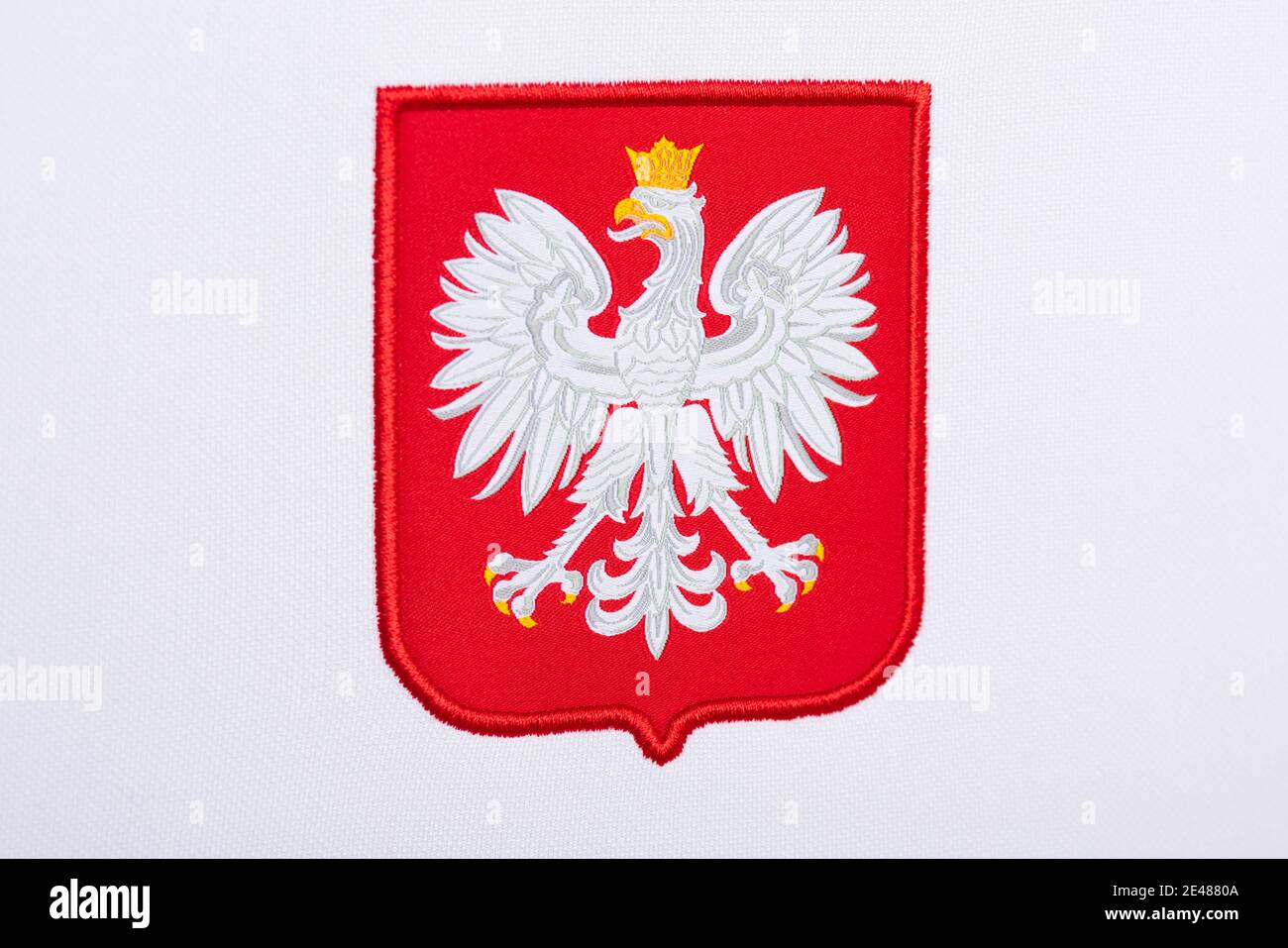 Gros plan sur la tenue de l'équipe nationale de football de Pologne Banque D'Images