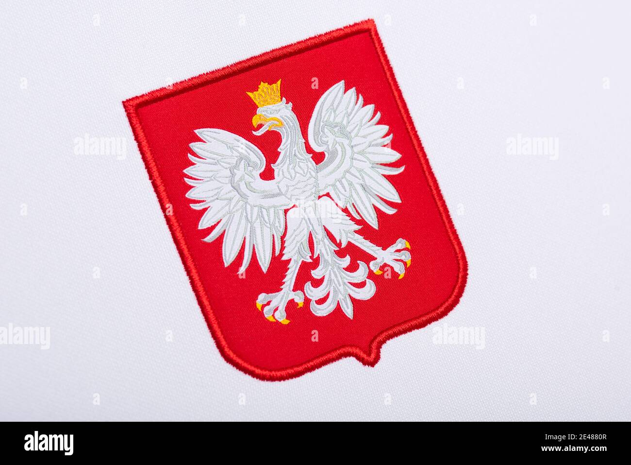 Gros plan sur la tenue de l'équipe nationale de football de Pologne Banque D'Images