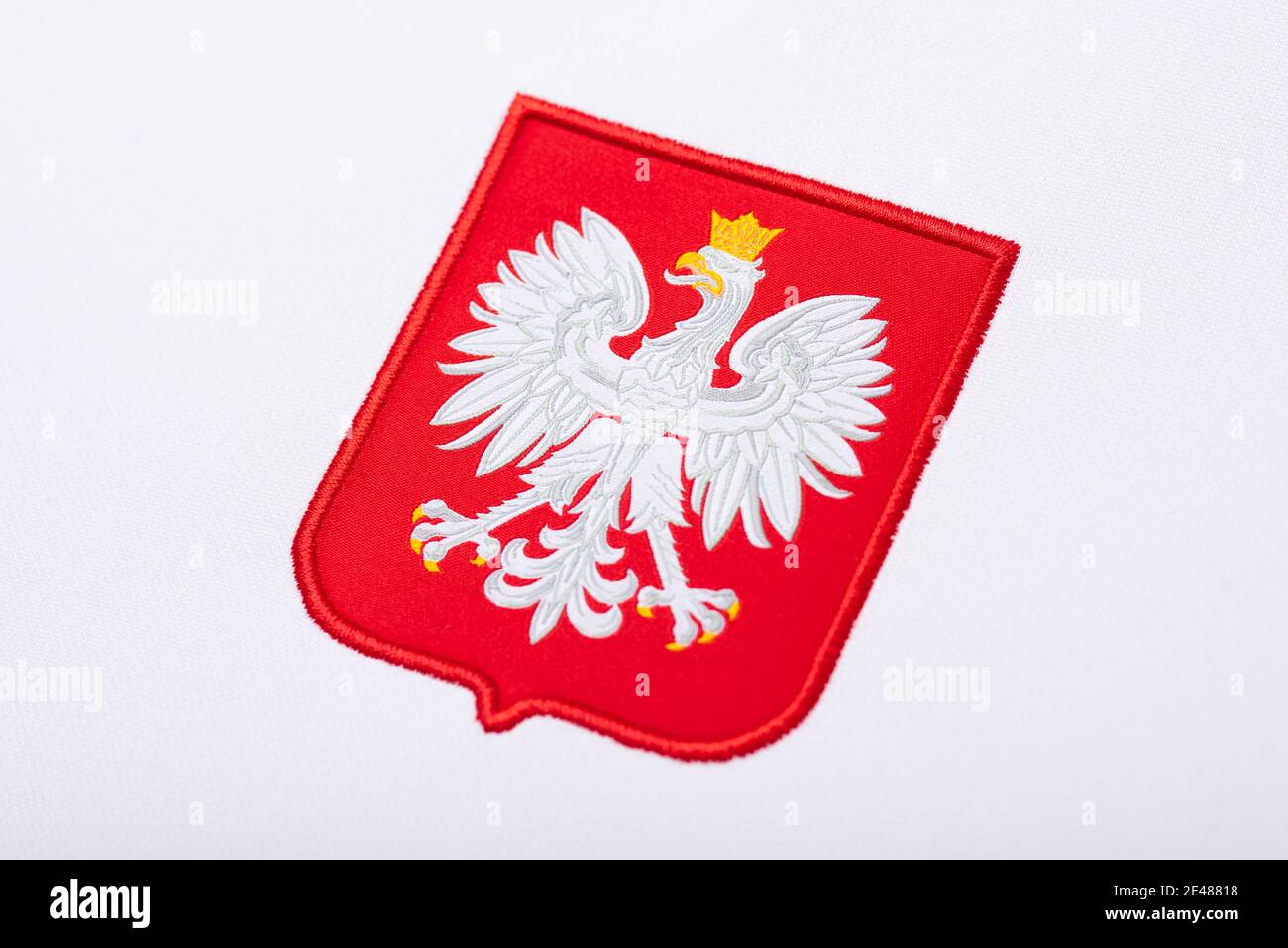 Gros plan sur la tenue de l'équipe nationale de football de Pologne Banque D'Images
