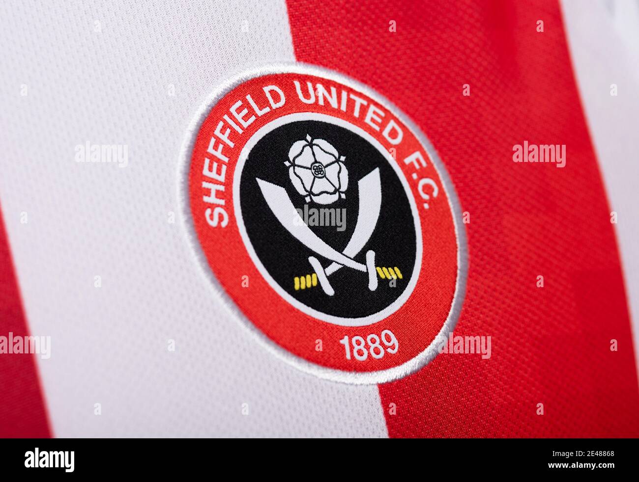 Gros plan sur la tenue de football Sheffield United FC 2020 heures sur 24, 21 jours sur 7. Banque D'Images