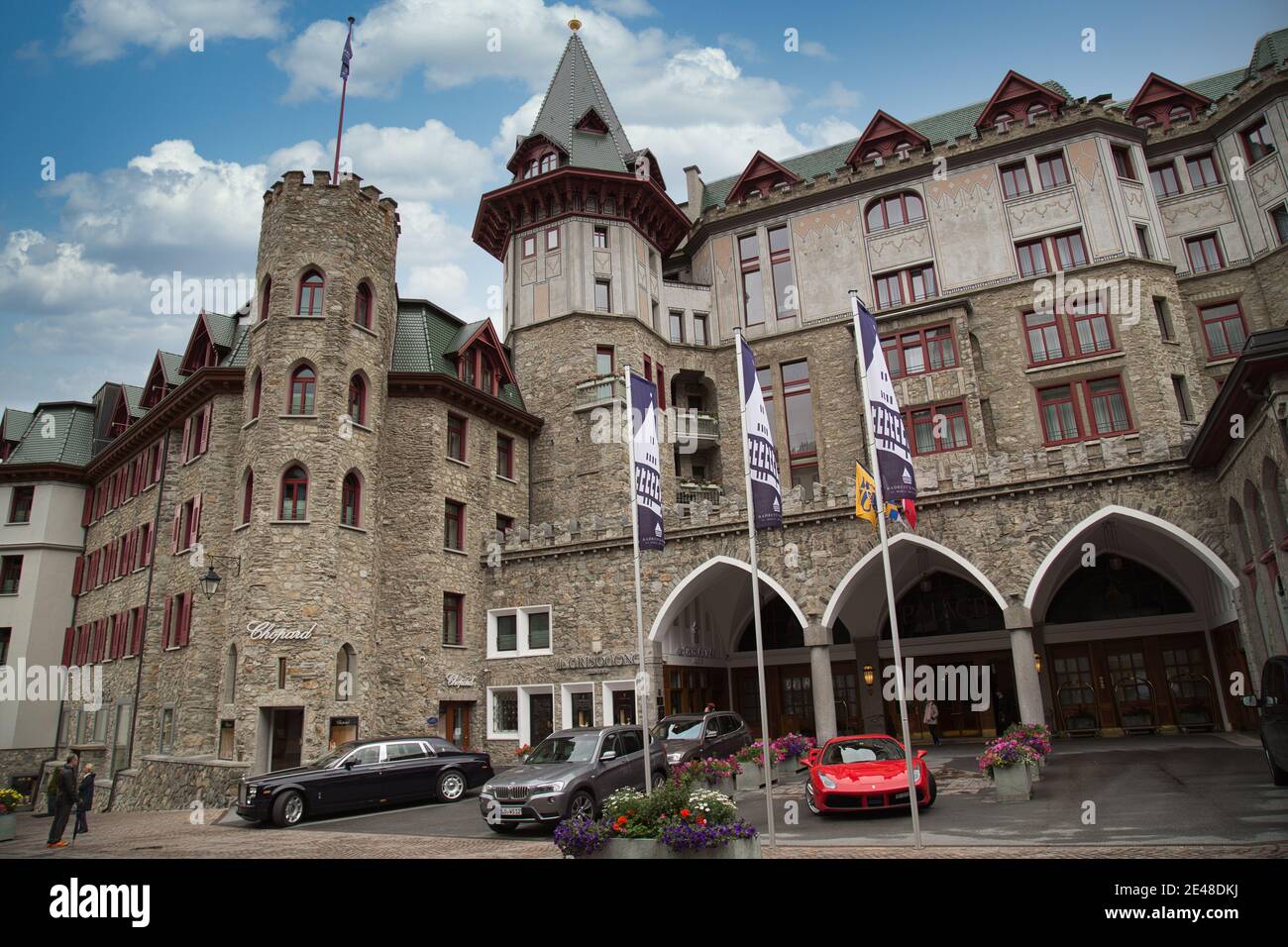 Badrutts Palace Hotel à St Moritz, Suisse en été Banque D'Images