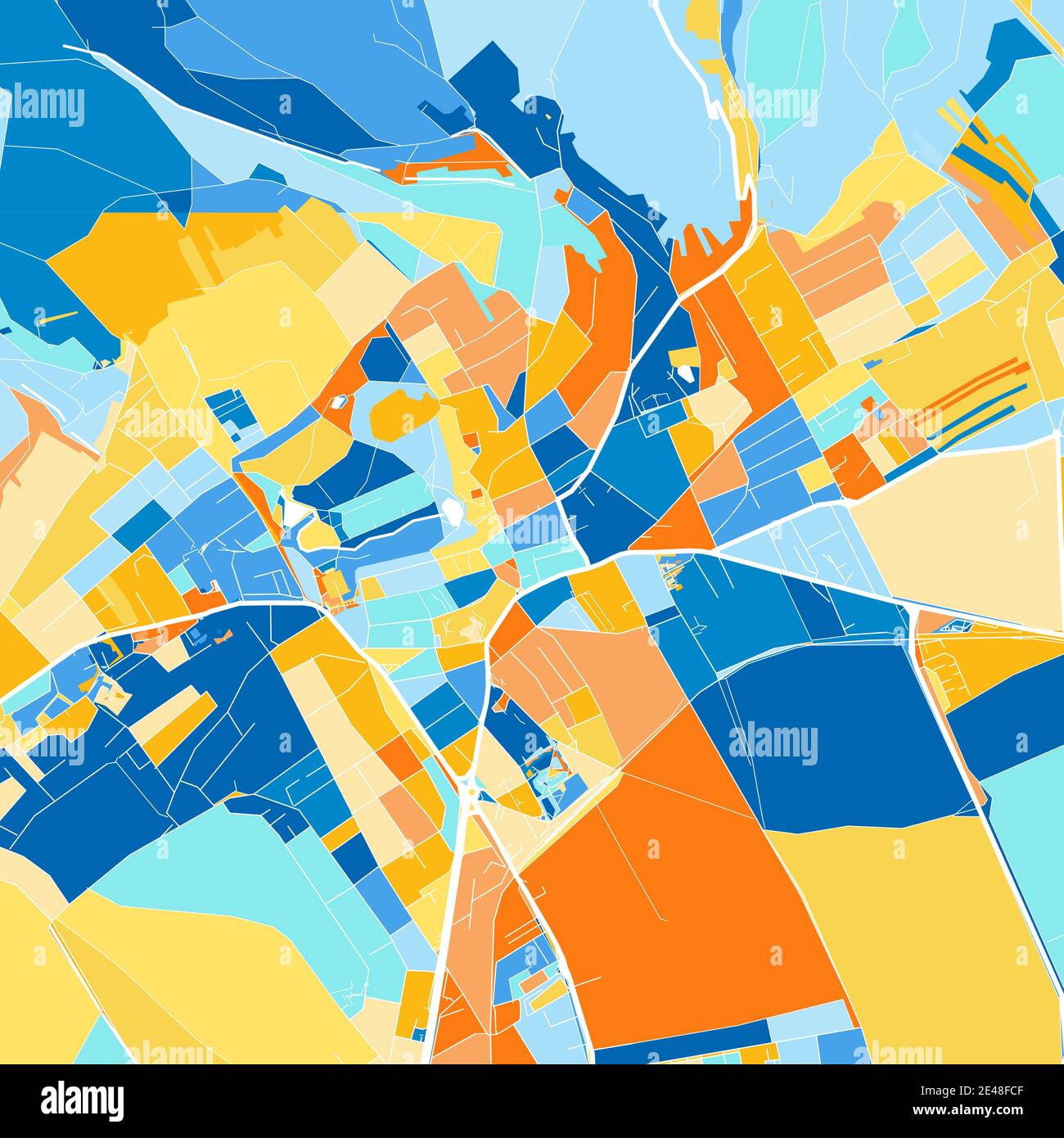 Carte d'art couleur d'Eisenstadt, Burgenland, Autriche iin blues et oranges. Les gradations de couleurs de la carte Eisenstadt suivent un motif aléatoire. Illustration de Vecteur