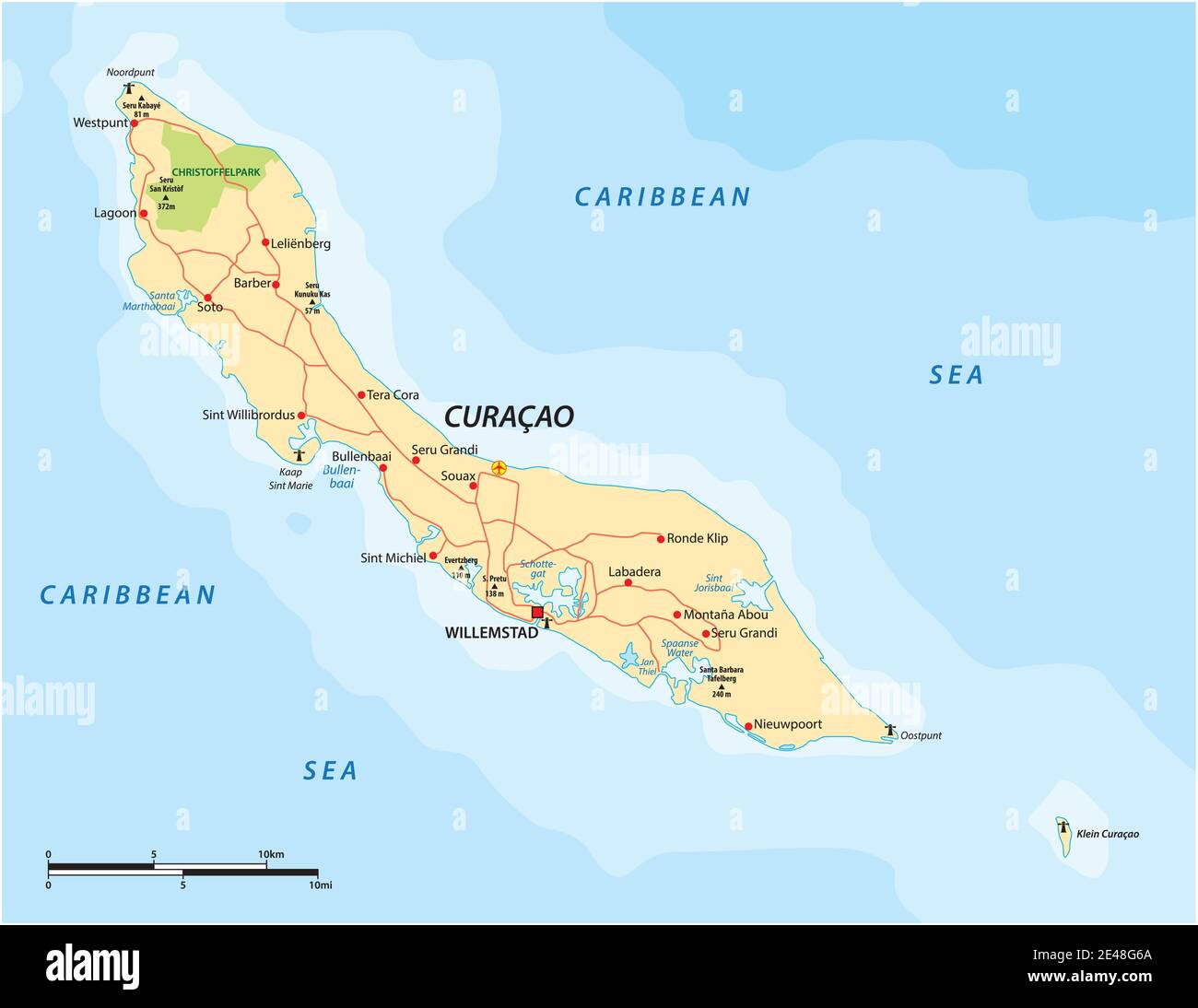 Carte routière vectorielle de l'île ABC des Caraïbes de Curaçao Illustration de Vecteur