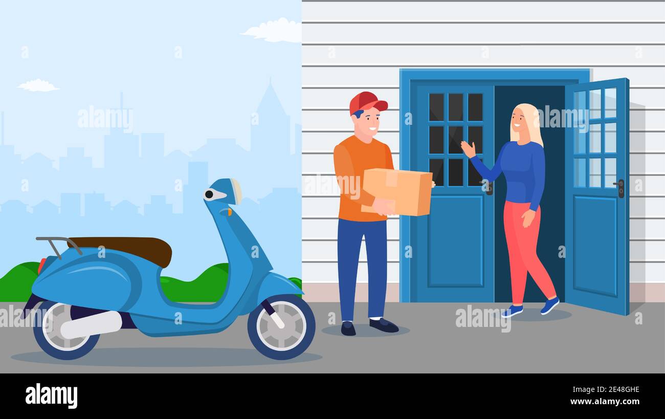 L'homme a laissé des boîtes en carton avec des marchandises Illustration de Vecteur