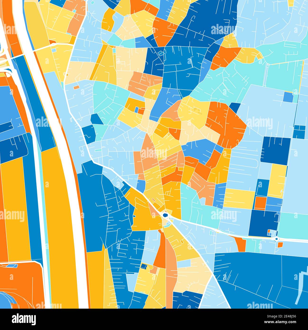 Carte d'art couleur de Lutenau, Vorarlberg, Autriche iin blues et oranges. Les gradations de couleurs de la carte de Lutenau suivent un schéma aléatoire. Illustration de Vecteur