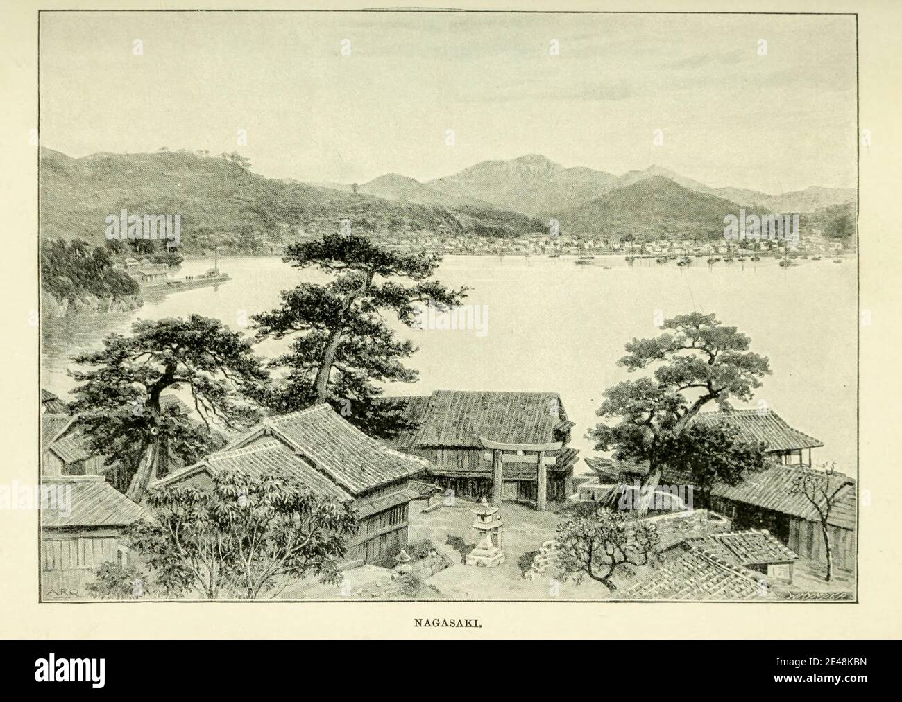 Paysage urbain Nagasaki tiré du livre « Rambles in Japan : The Land of the Rising Sun » de Tristram, H. B. (Henry Baker), 1822-1906. Date de publication 1895. Editeur New York : Revell Banque D'Images