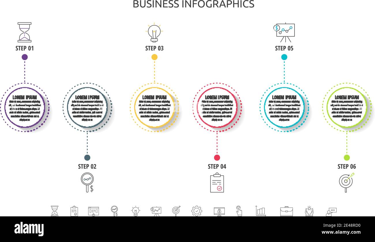 Infographie sur les lignes vectorielles des cercles avec icônes en 6 ...