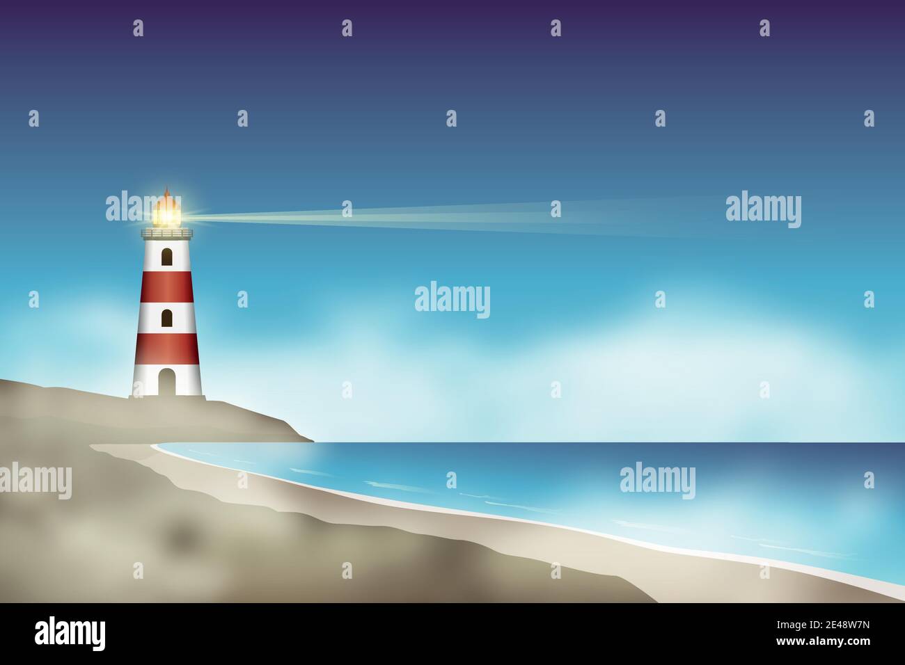 phare près de la plage dans le vecteur de brouillard nocturne illustration EPS10 Illustration de Vecteur