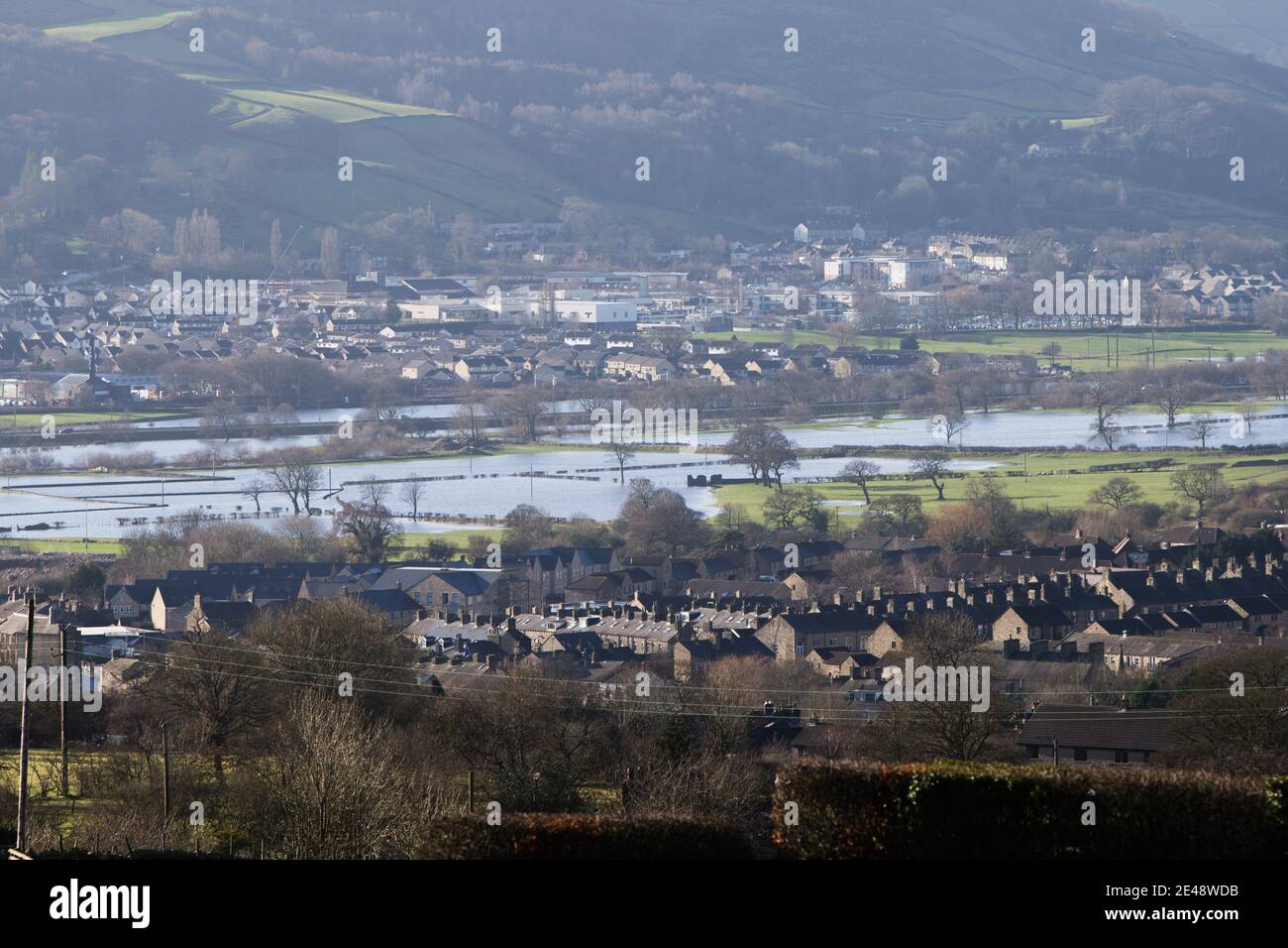 Keighley, Royaume-Uni Weather, 22 janvier 2021. Inondation à Silsden près de Keighley dans le West Yorkshire, tandis que la rivière aire éclate ses berges après la neige et de fortes pluies. Keighley, Royaume-Uni. Crédit : Paul Thompson/Alay Live News Banque D'Images