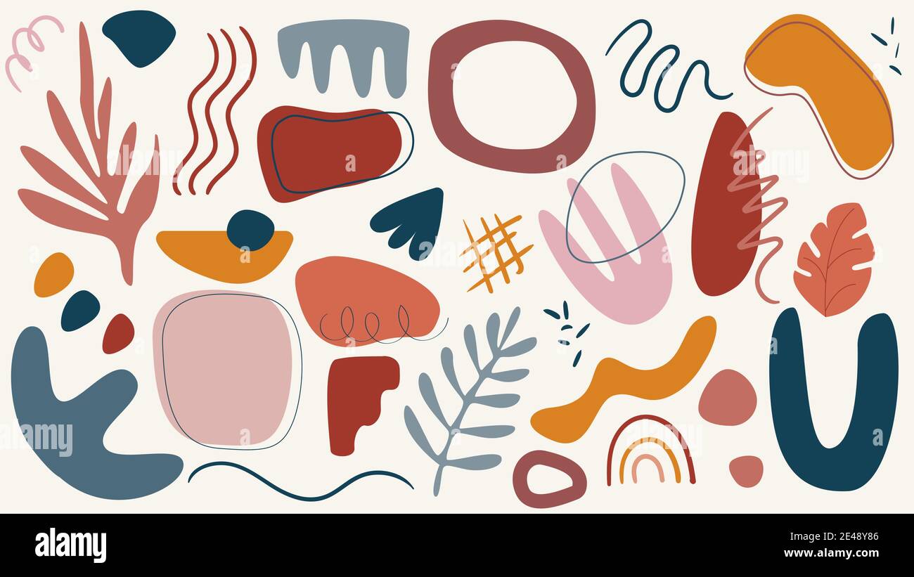 Divers objets dessinés à la main et ensemble d'objets en forme de doodle. Formes abstraites arrière-plan. Conception minimale des couvercles. Ensemble de motifs abstraits. Illustration vectorielle Illustration de Vecteur