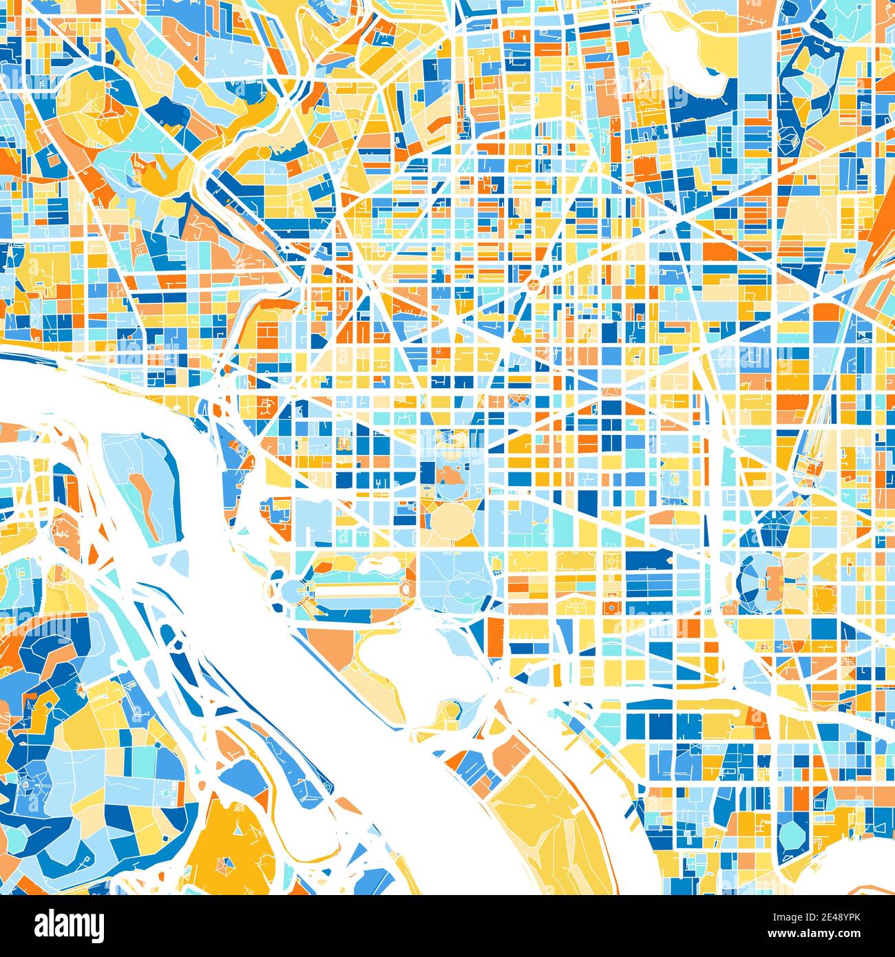 Carte D Art En Couleur De Washington D C Unitedstates Dans Le Blues Et L Orange Les Gradations De Couleurs Dans La Carte De Washington Suivent Un Motif Aleatoire Image Vectorielle Stock Alamy