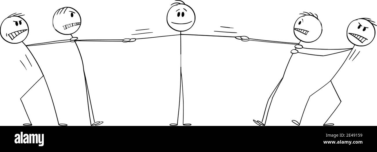 Deux groupes d'hommes jouant le remorqueur de guerre pour l'homme, le client ou l'employé, le vecteur d'affaires dessin animé chiffre ou l'illustration de caractère. Illustration de Vecteur