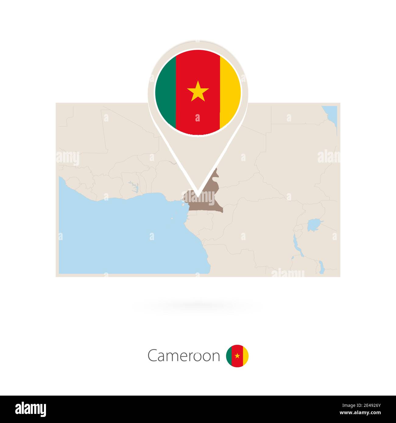 Carte rectangulaire du Cameroun avec icône en forme de pin du Cameroun Illustration de Vecteur