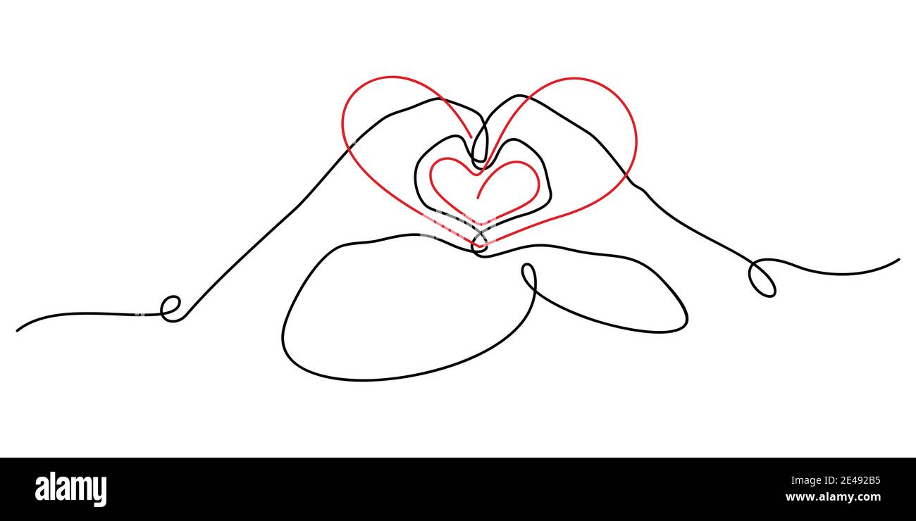 Art abstrait ligne dessin D'UNE femme et d'un homme en gros plan Mains montrant signe d'amour ou forme de coeur illustration du vecteur Illustration de Vecteur