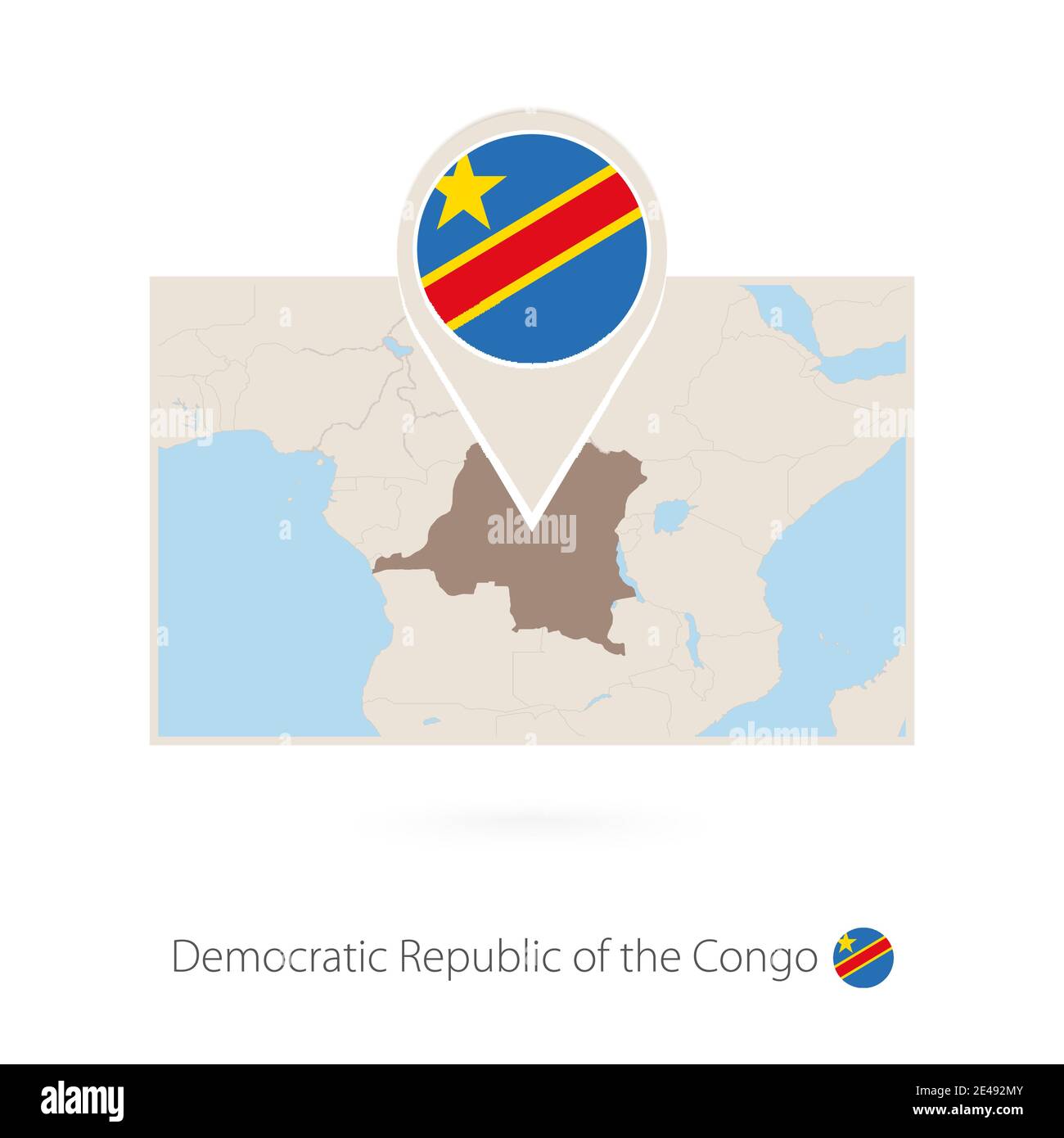 Carte rectangulaire de la République démocratique du Congo avec broche Icône de la RD Congo Illustration de Vecteur