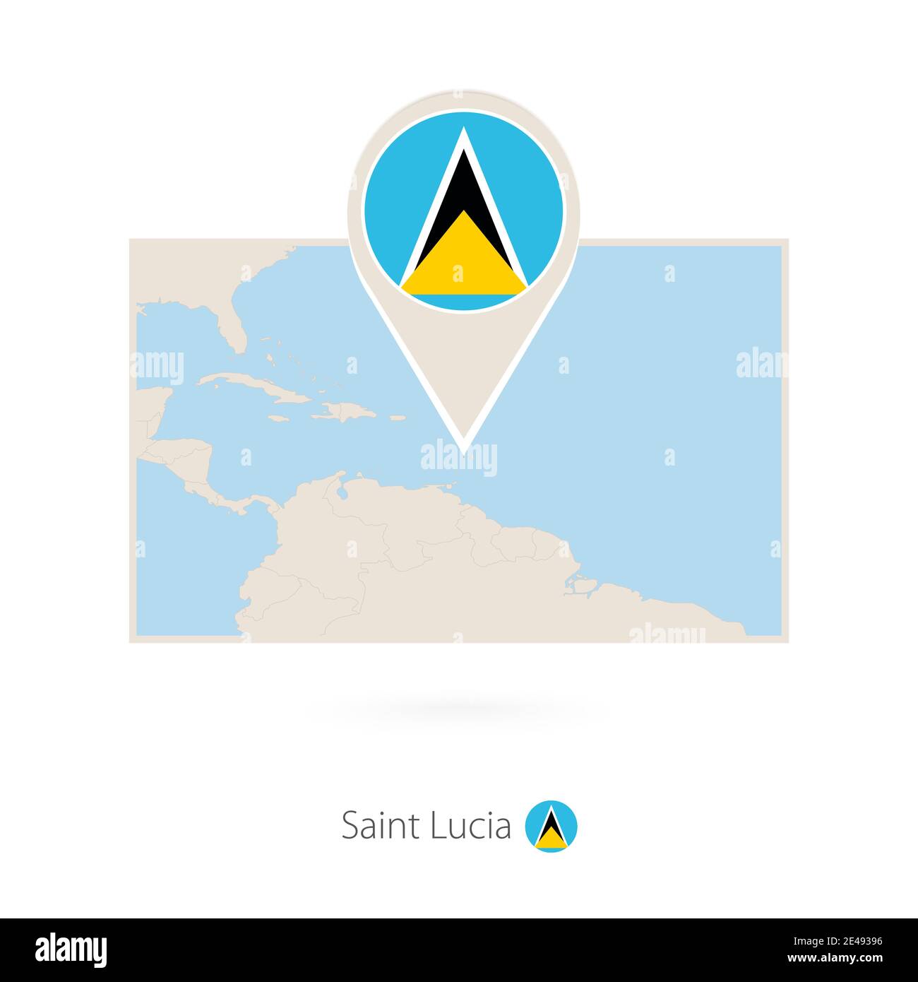 Carte rectangulaire de Sainte-Lucie avec l'icône en forme de pin de Saint Lucie Illustration de Vecteur