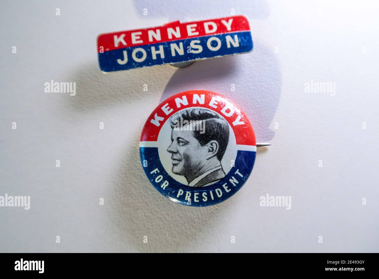 1960 boutons de campagne du Président Kennedy et Johnson, États-Unis Banque D'Images