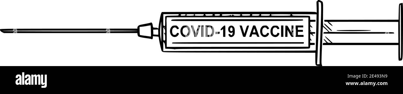 Vaccin Covid-19 ou coronavirus, seringue ou grosse injection, illustration de dessin animé vectoriel. Illustration de Vecteur