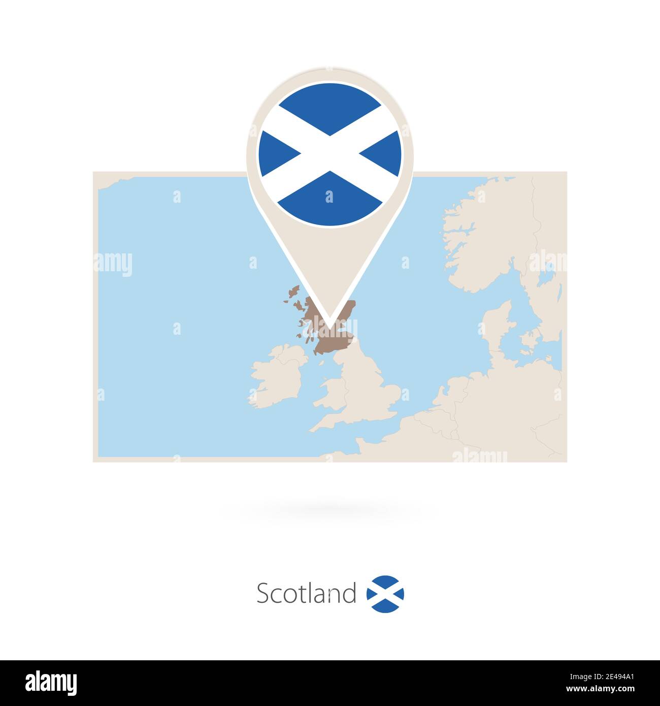 Carte rectangulaire de l'Écosse avec l'icône en forme de pin de l'Écosse Illustration de Vecteur