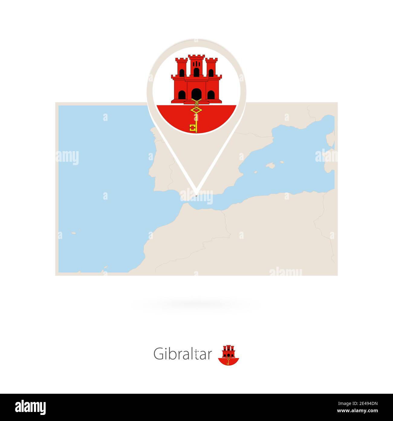 Carte rectangulaire de Gibraltar avec l'icône en forme de épingle de Gibraltar Illustration de Vecteur